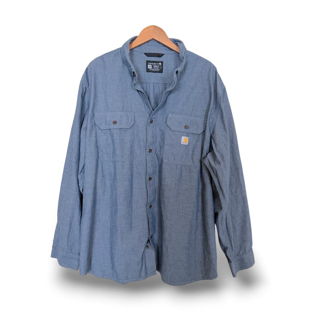 Carhartt Men's 2XL Loose Fit Midweight Chambray Long Sleeve Work Shirt Blue